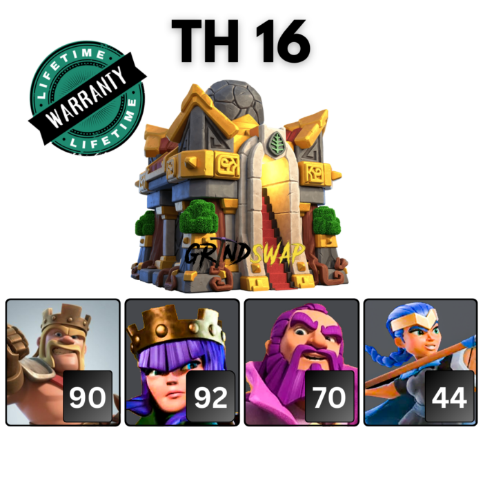 TH16 COC Account With Hero Skins And 7.7K Gems