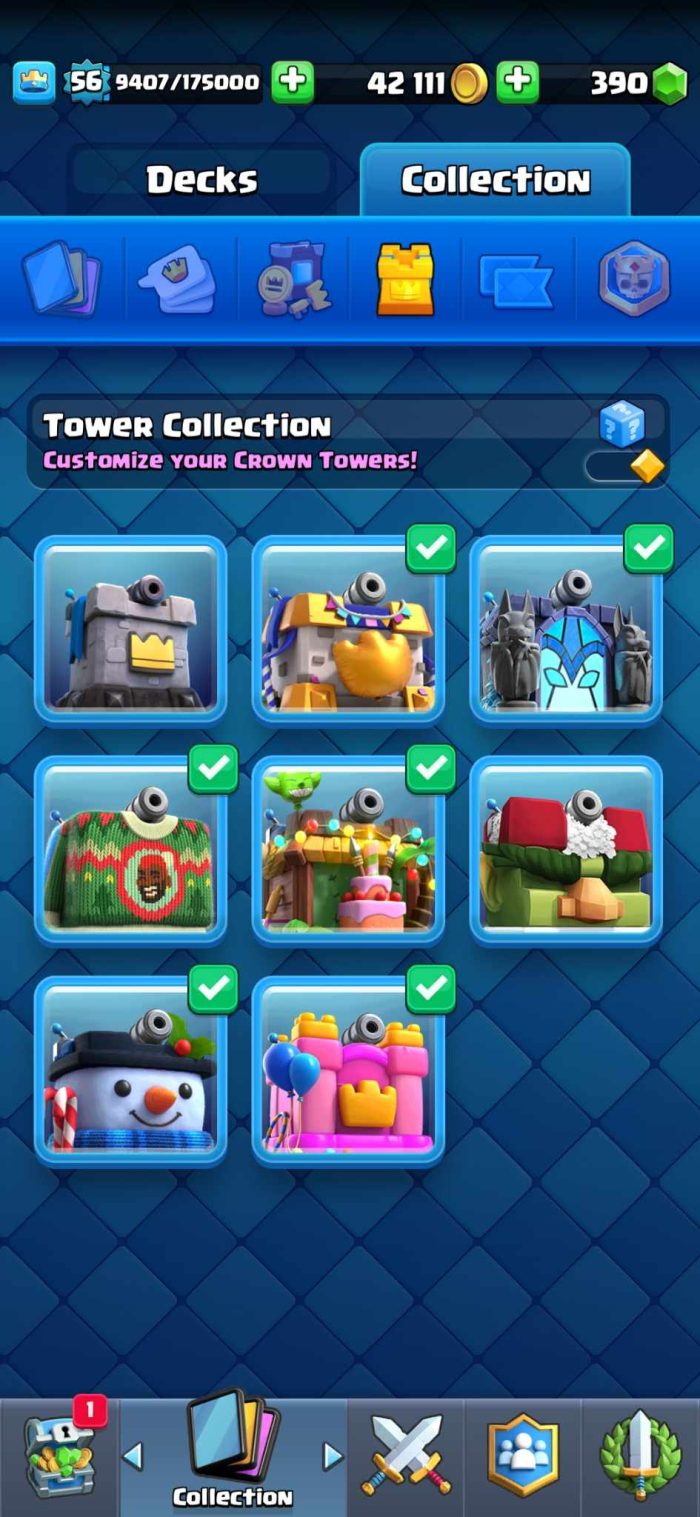Level 56 With 65 Level 13+ Cards 9000 Trophies And 7 Tower Skins - Image 4