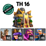 Med Level TH16 Account WIth Good Troops, Heroes And Defenses